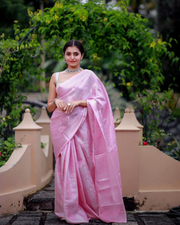 Luxuriant Baby Pink Color Silver Jari Work Saree