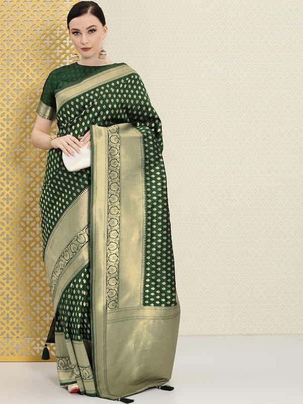 Designer Dark Green Golden Jari Work Saree