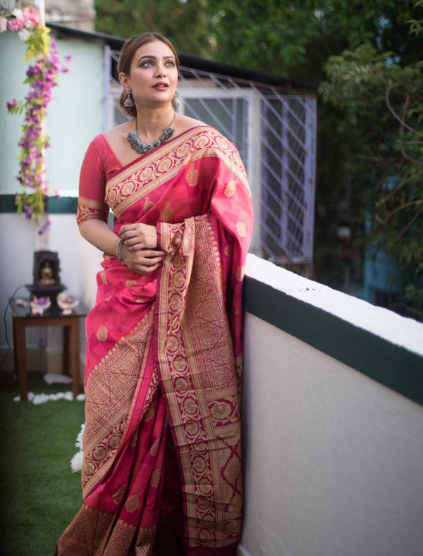 Pink Color Border Soft Banarasi Silk Saree