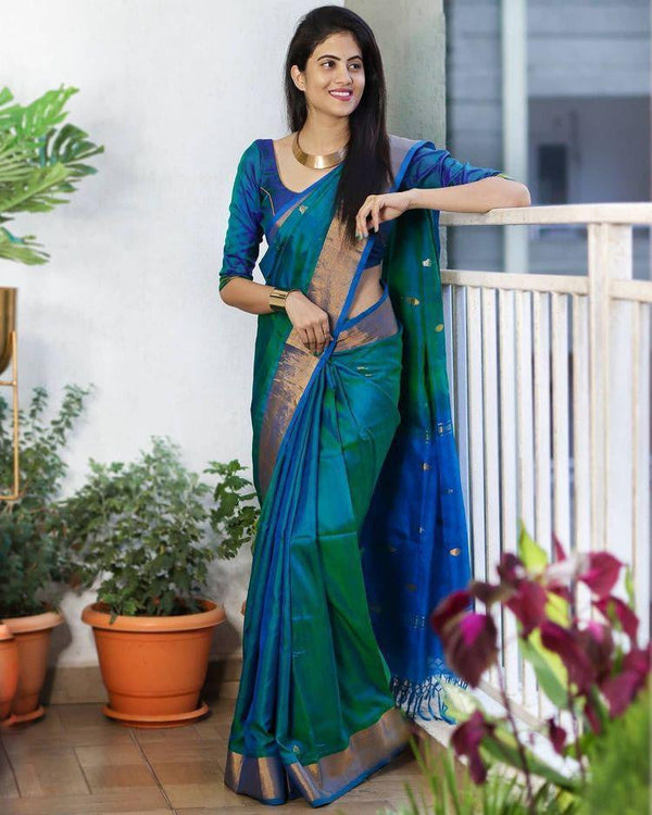 Elegant Green Color Contrast Banarasi Saree