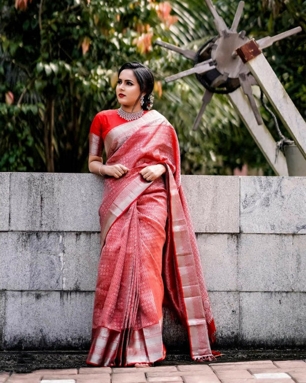 Wedding Red Color Jacquard Border Saree