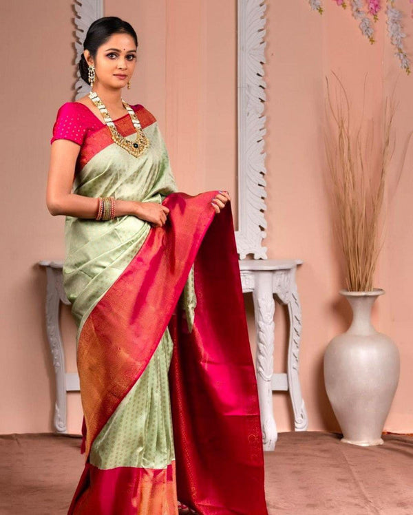 Exclusive Pink And Light Green Jacquard Saree