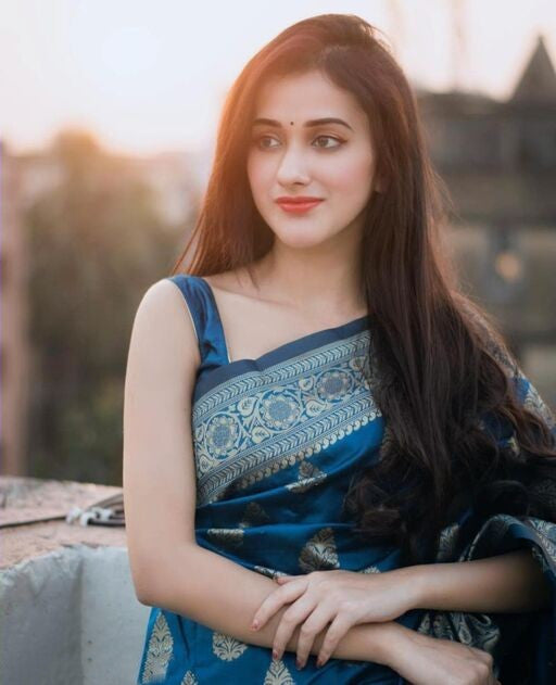 Admiring Blue Color Golden Jacquard Border Saree