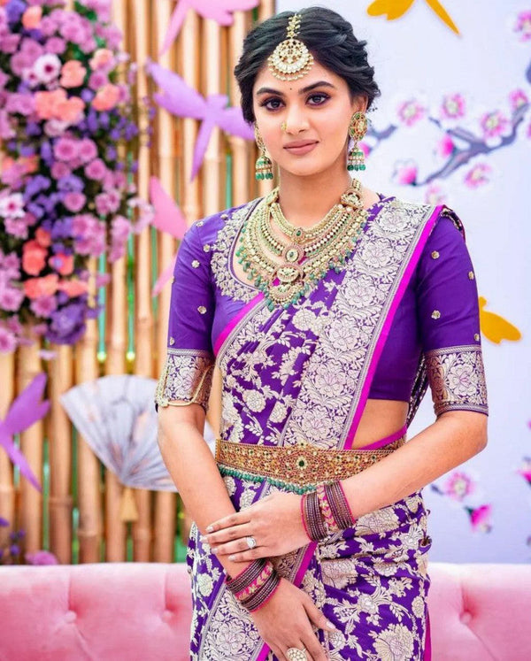 Purple Color Golden Work Beautiful Saree