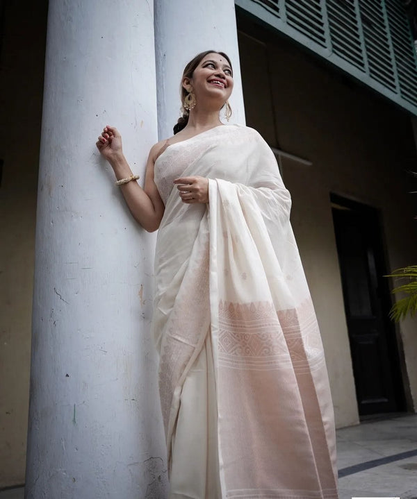 Festival Wear White Color Weaving Silk Saree