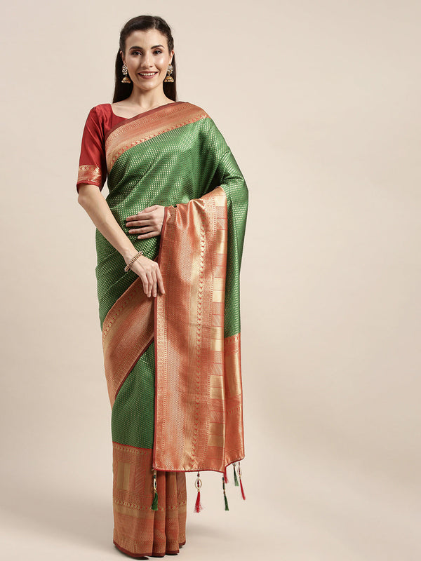 Admiring Green And Maroon Color Banarasi Silk Saree