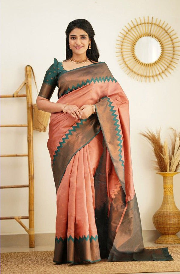Peach Color Coper Jari Design Jacquard Border Silk Saree
