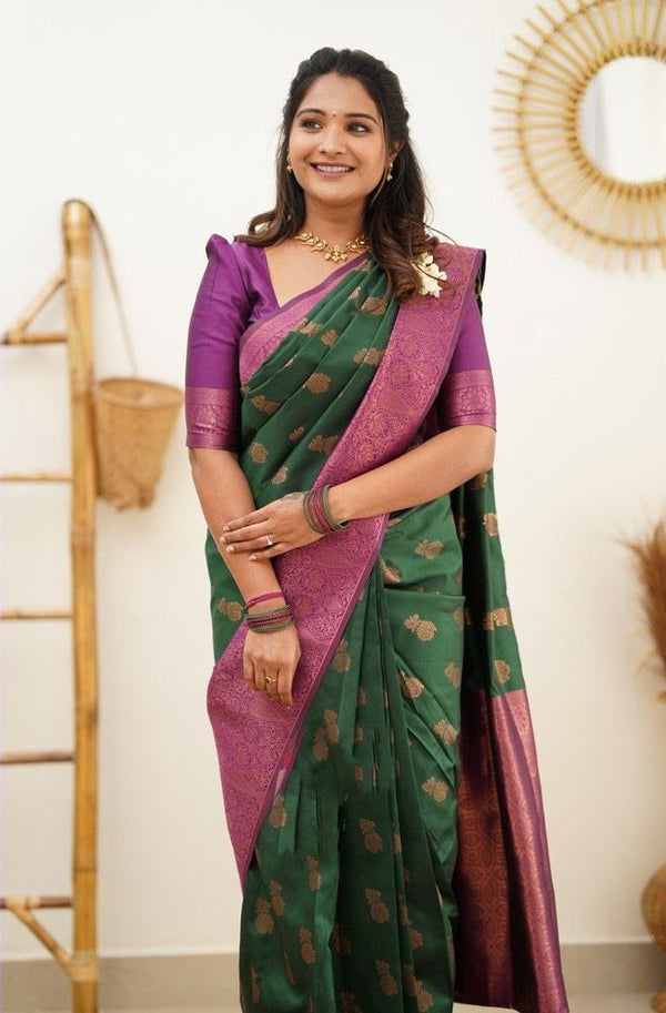 Stylish Green Color Coper Jari Work Silk Saree
