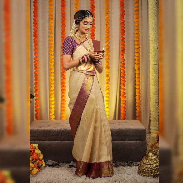 Trendy White And Purple Color Festive Wear Saree