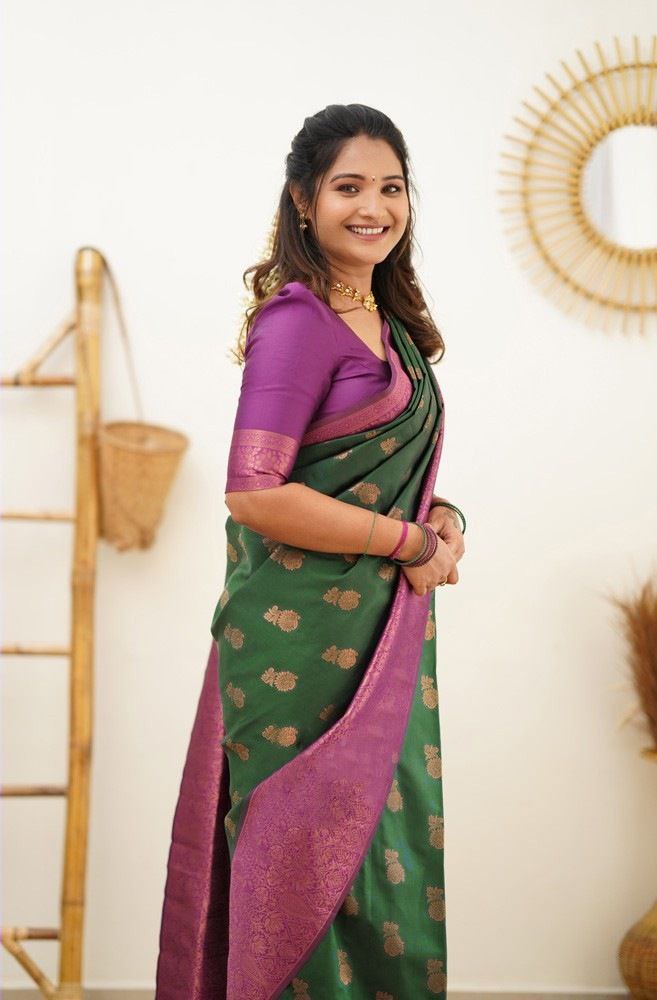 Stylish Green Color Coper Jari Work Silk Saree