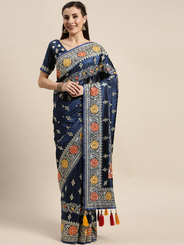 Navy Blue Color Embroidered work Saree