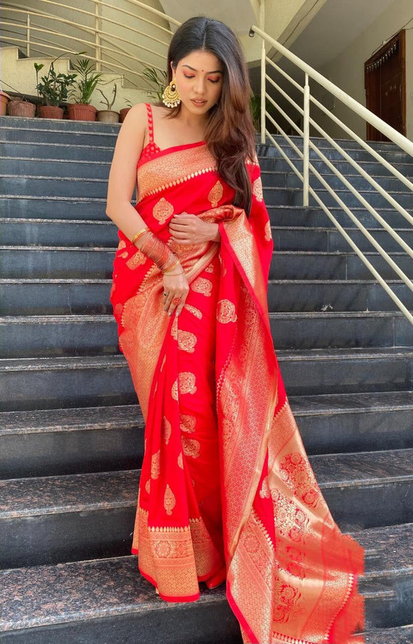 Captivating Red Color Soft Silk Saree