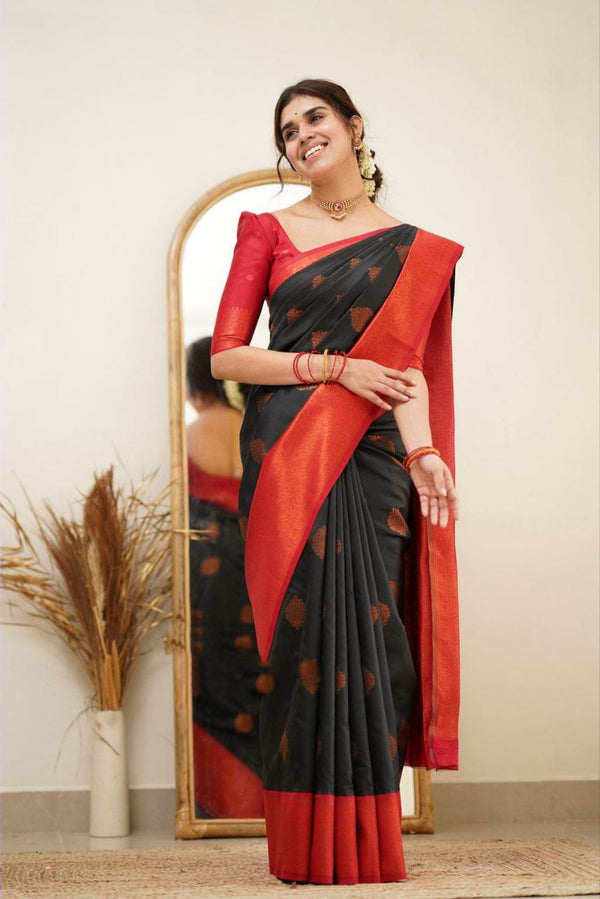 Designer Black Color Coper Jari Design Soft Silk Saree