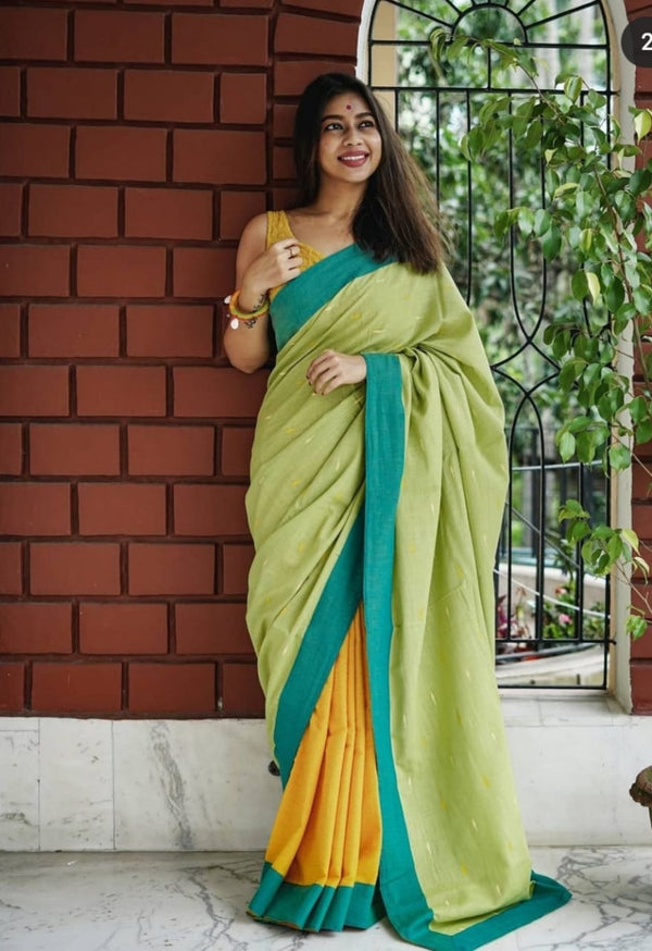 Fancy Pista And Yellow Color SIlk Saree