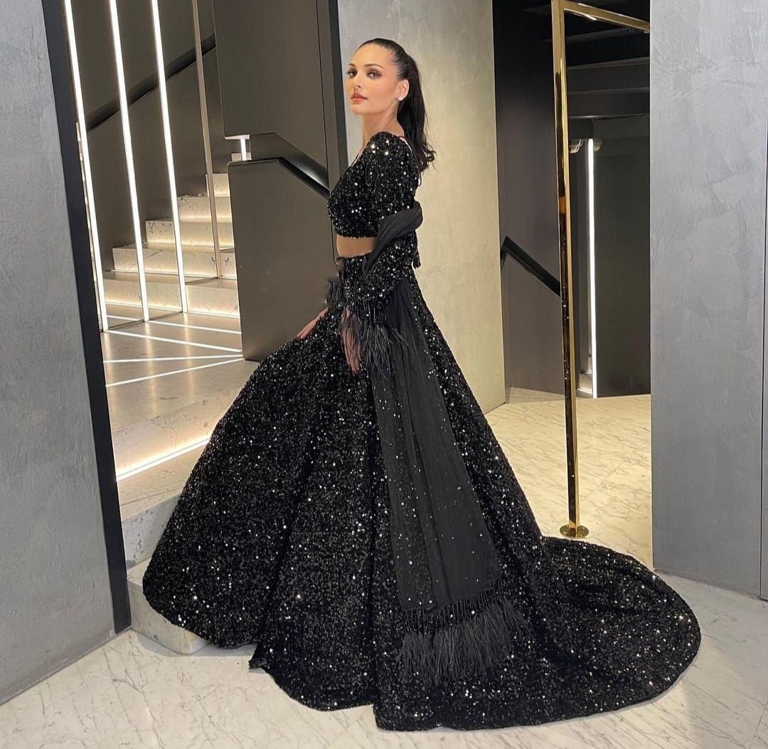Black Color Sequins Work Velvet Lehenga Choli