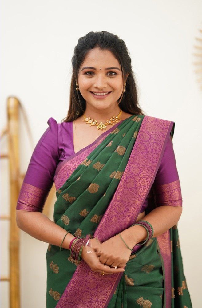 Stylish Green Color Coper Jari Work Silk Saree