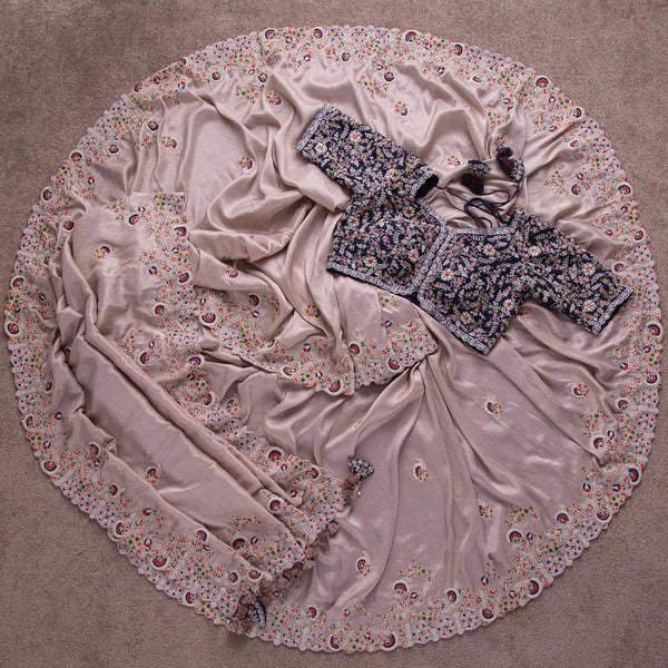 Light Pink Color Dori Embroidery With Cut Work Saree