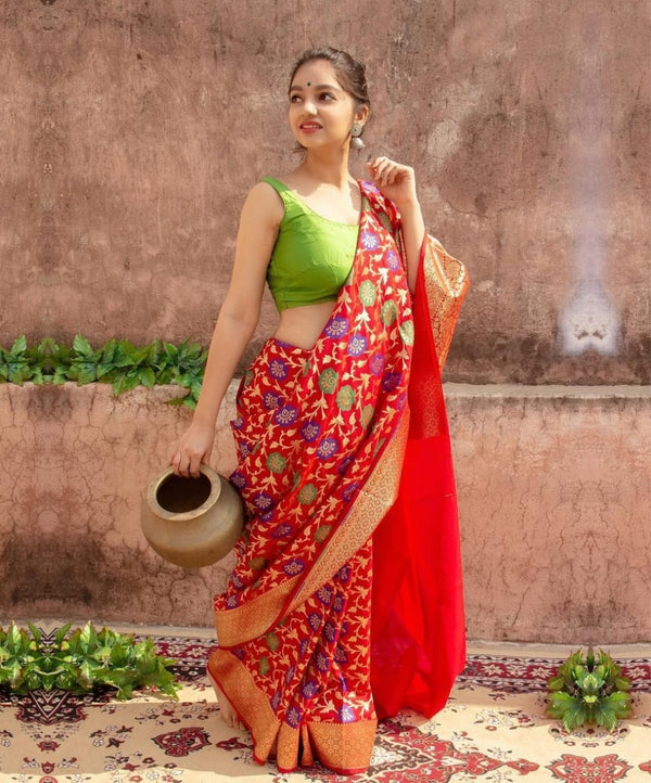 Admiring Red Color Banarasi Silk Saree