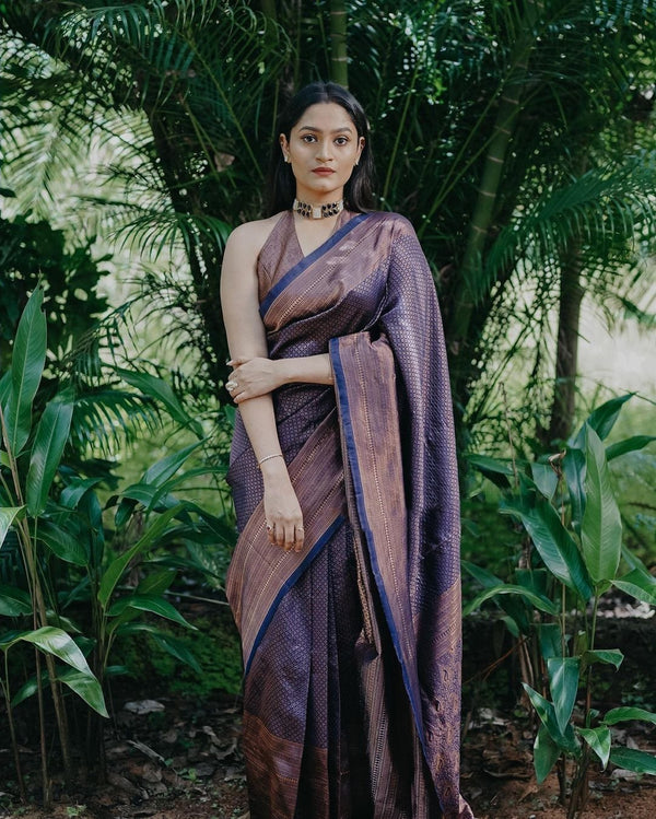 Fabulous Blue Color Coper Jari Design Soft Silk Saree