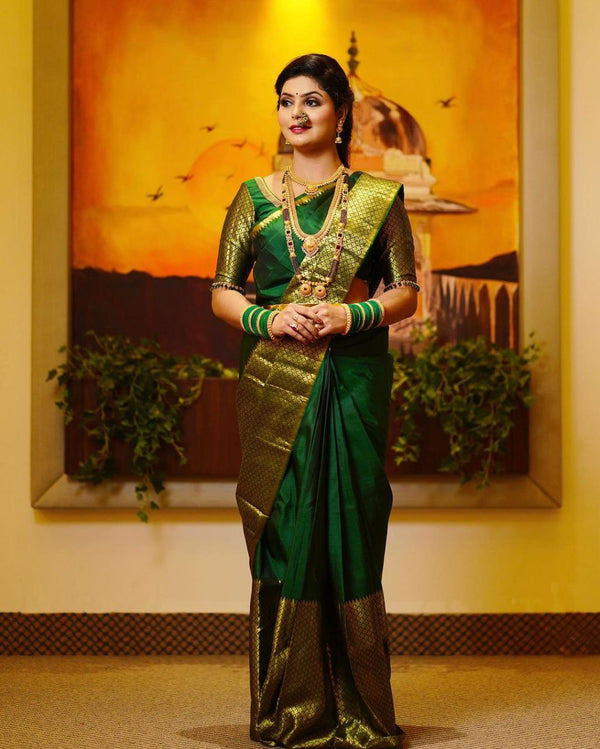 Fancy Dark Green Color Soft Lichi Silk Party Wear Saree