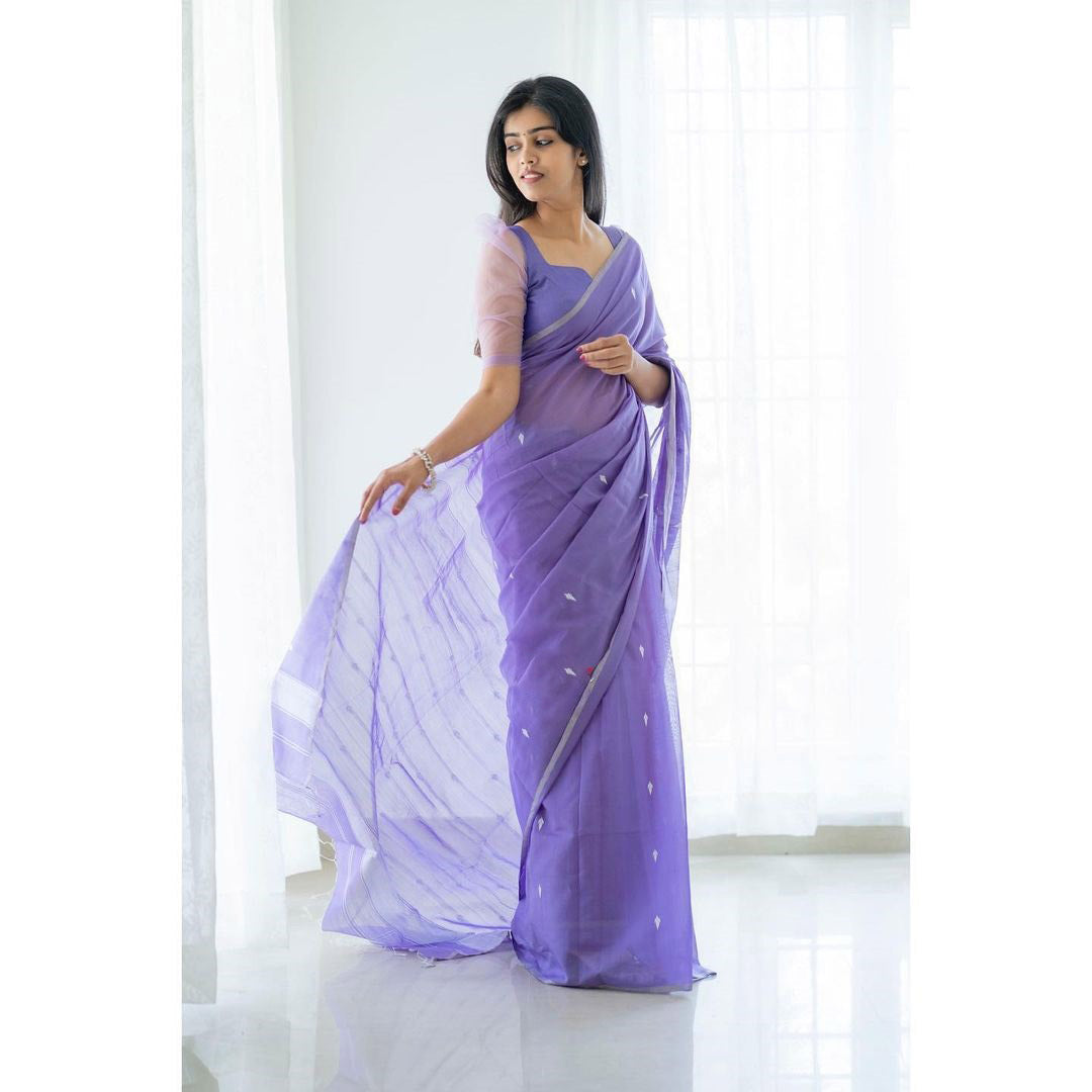Fabulous Linen Cotton Lavender Color Saree