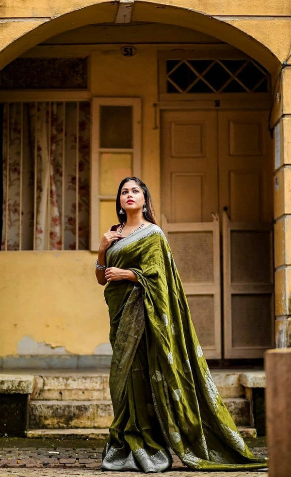 Mehendi Color Banarasi Silk Saree