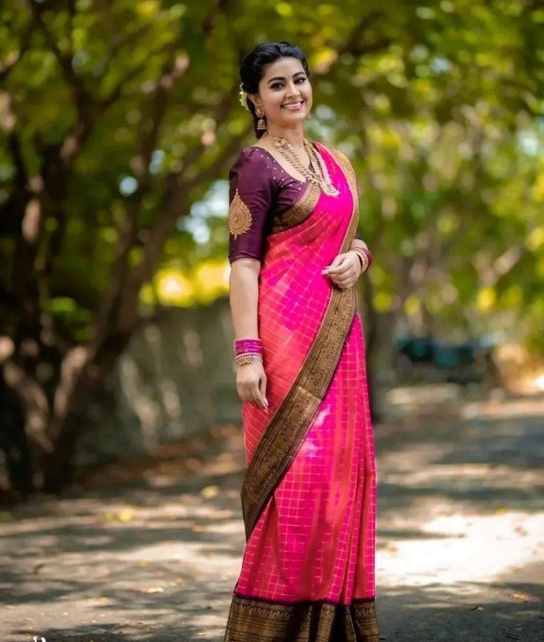 Pink With Wine Color Jacquard Border Soft Lichi Silk Party Wear Saree