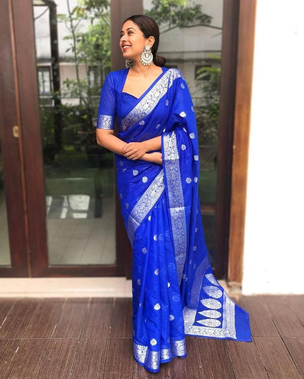 Royal Blue Color Coper Jari Design Silk Saree