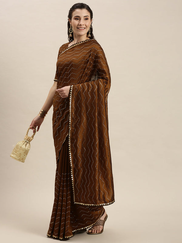 Stylish Yellow Golden Stones Work Art Silk Saree