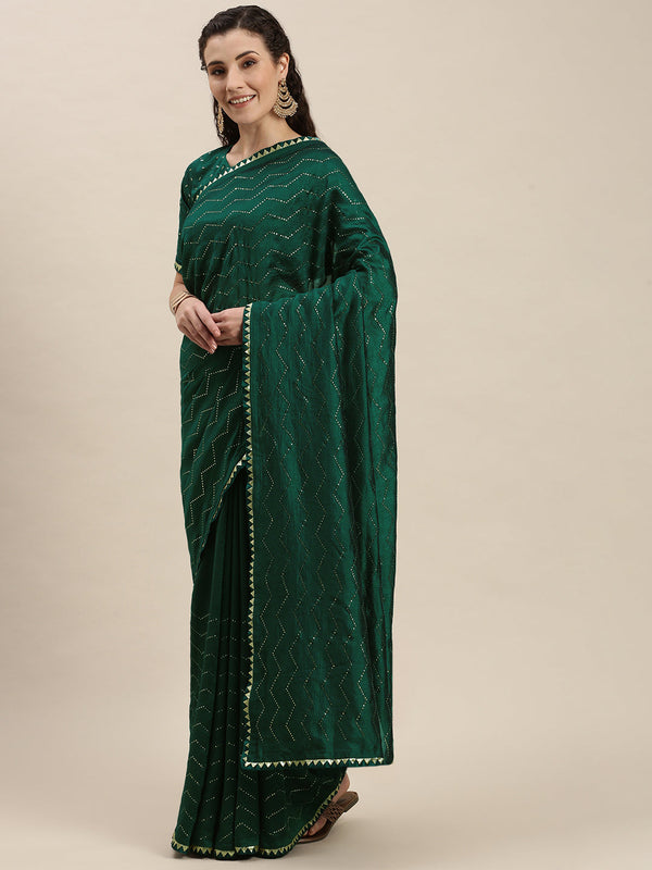 Dark Green Color Golden Stones Work Art Silk Saree