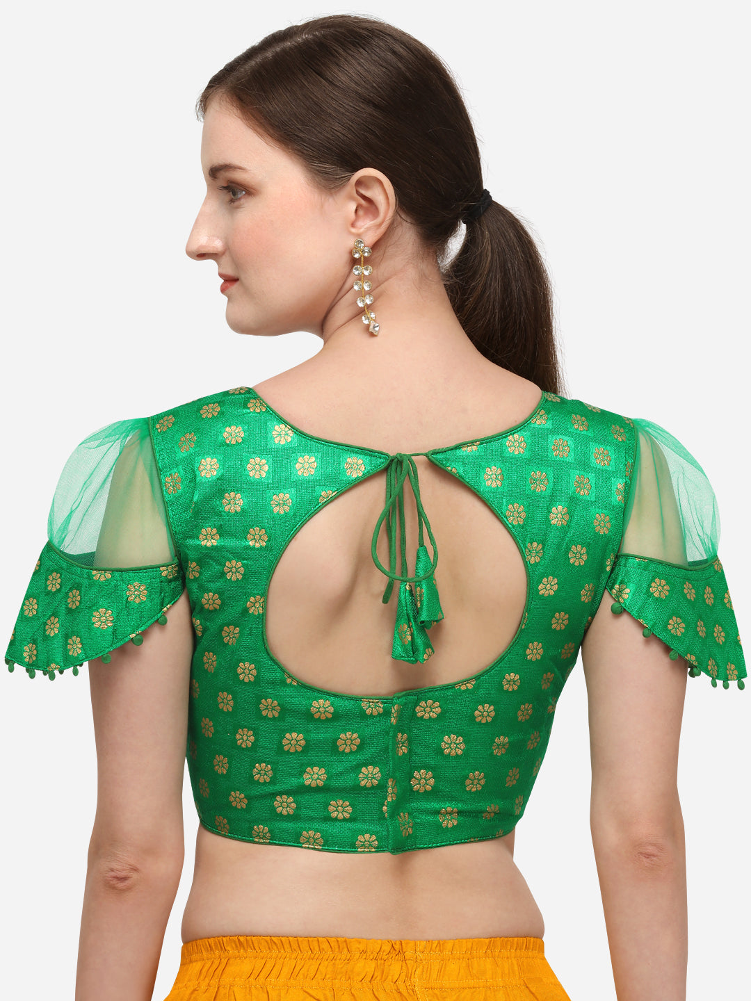 Classy Green Color Jacquard Fancy Sleeve Blouse