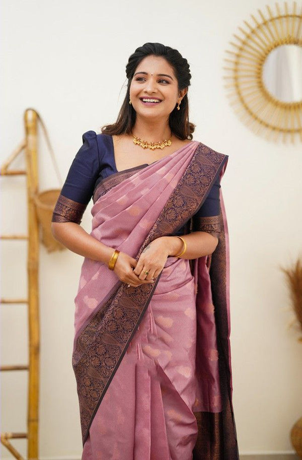 Pretty Light Pink Color Coper Jari Work Silk Saree