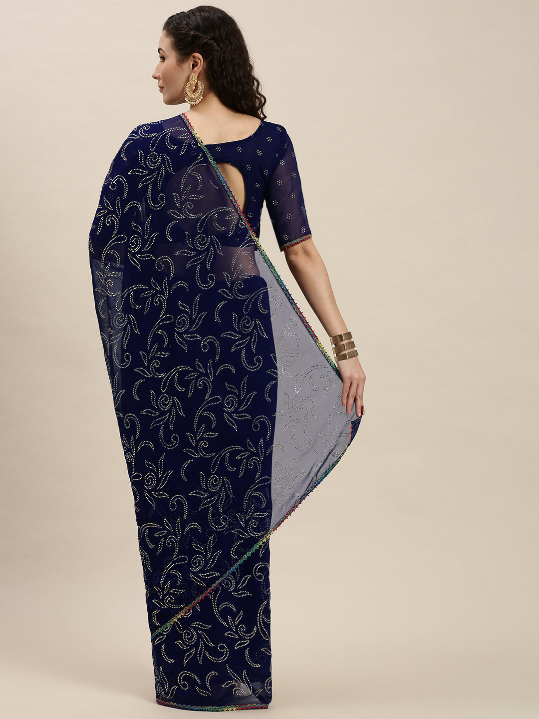 Amazing Blue Beads and Stones Embroidered Saree
