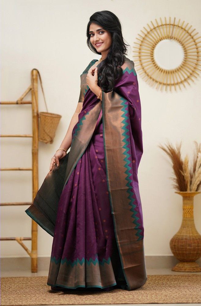 Purple Color Coper Jari Design Jacquard Border Silk Saree