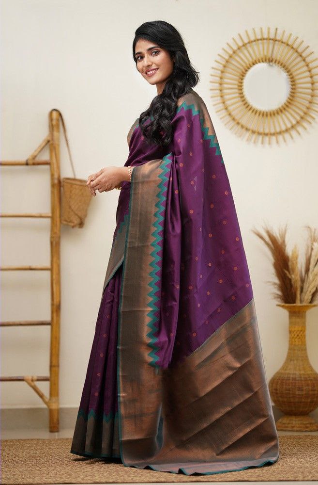 Purple Color Coper Jari Design Jacquard Border Silk Saree