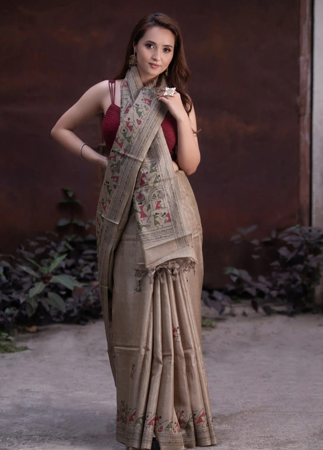 Gorgeous Digital Print Beige Color Cotton  Saree