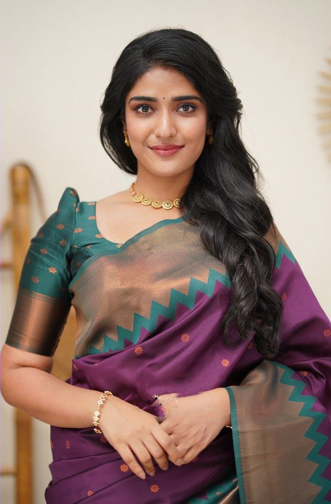 Purple Color Coper Jari Design Jacquard Border Silk Saree