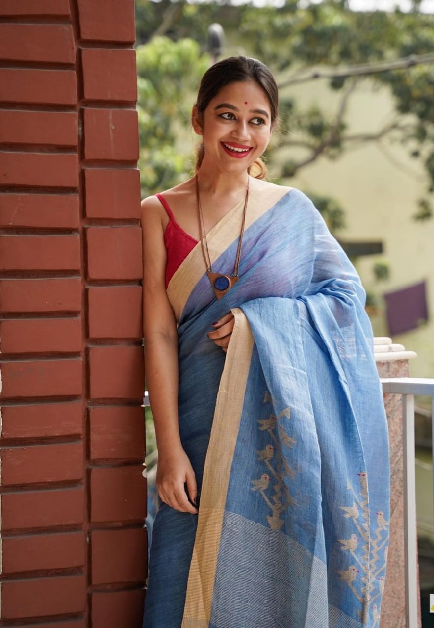 Exclusive Sky Blue Color Cotton Silk Saree