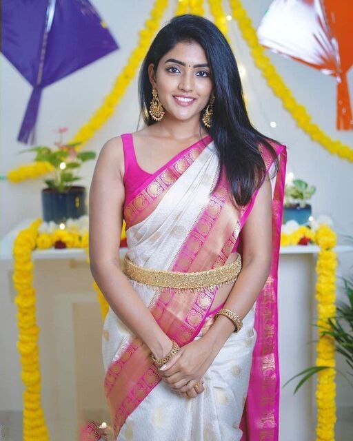 White With Pink Color Soft Silk Beautiful Saree