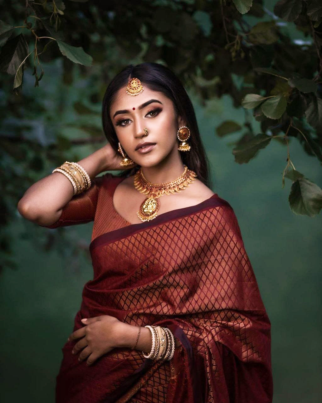 Traditional Look Maroon Color Coper Jari Design Silk Saree