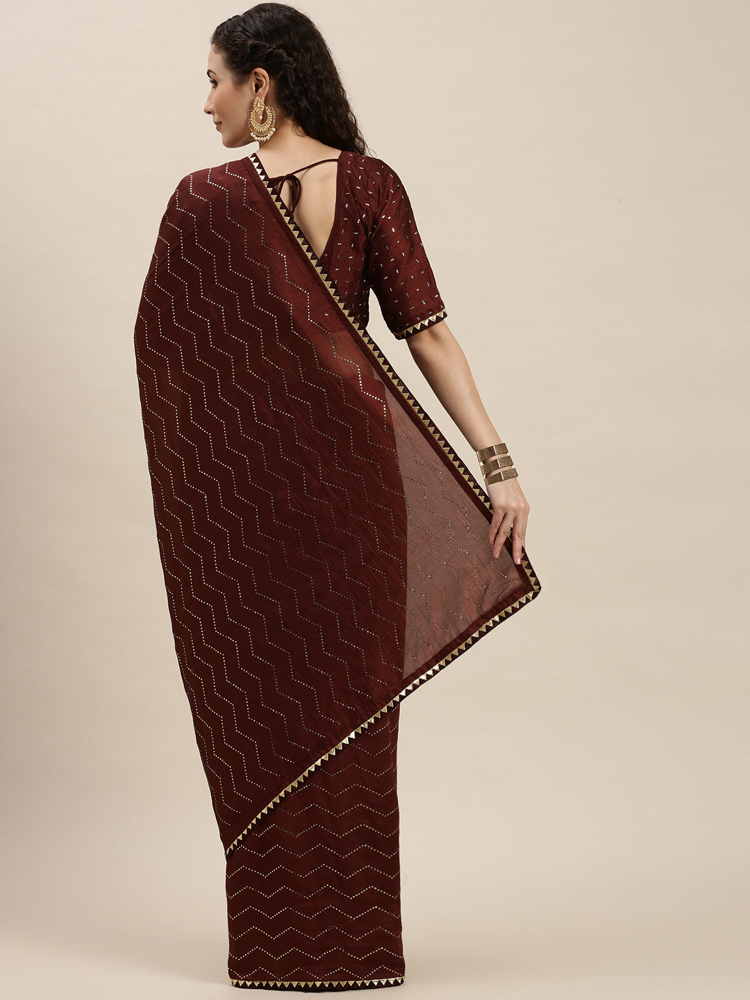 Luxuriant Maroon Golden Stones Work Art Silk Saree