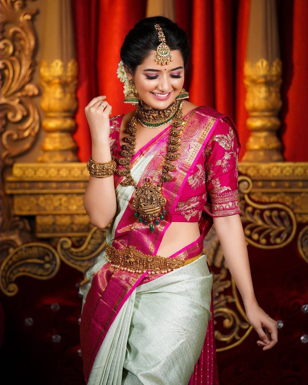 Attractive White And Pink Banarasi Silk Saree