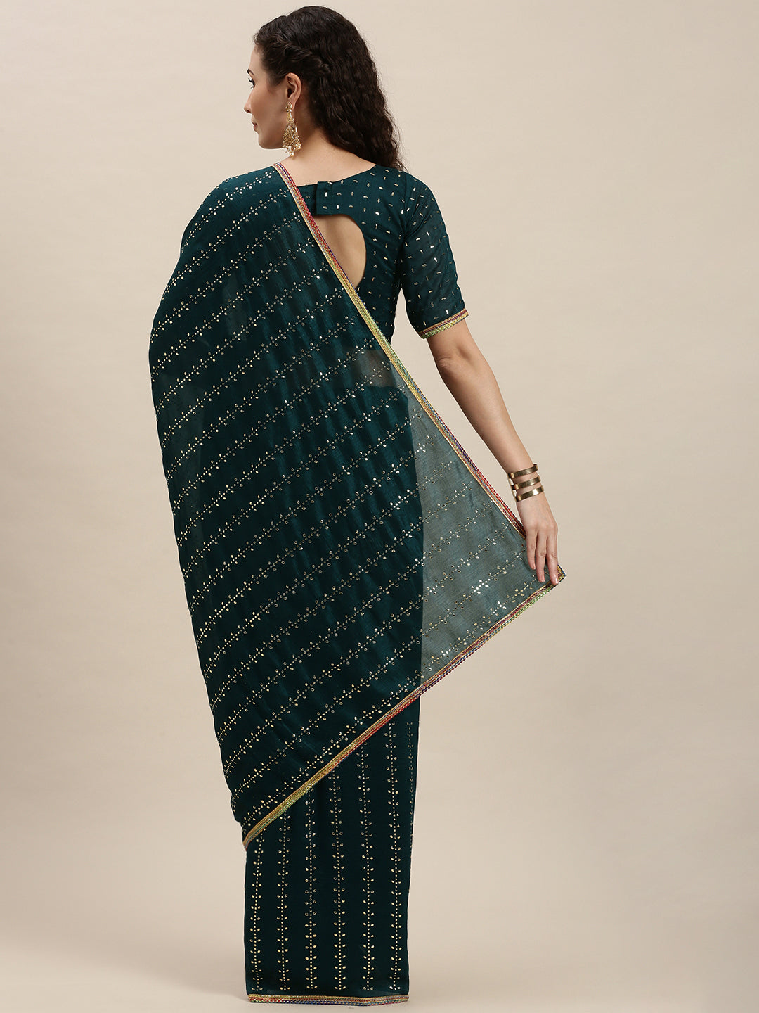 Imposing Sea Green Beads and Stones Work Saree