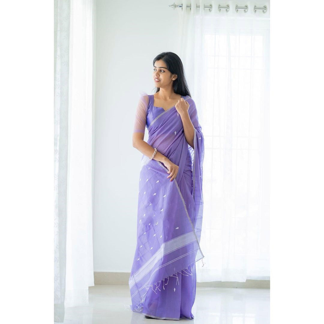 Fabulous Linen Cotton Lavender Color Saree