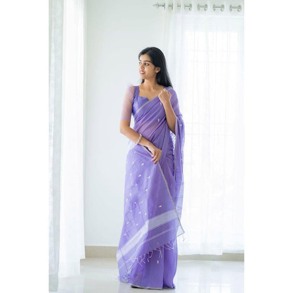 Fabulous Linen Cotton Lavender Color Saree