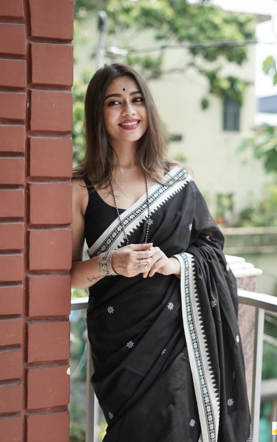 Party Wear Black Color Cotton Silk Saree