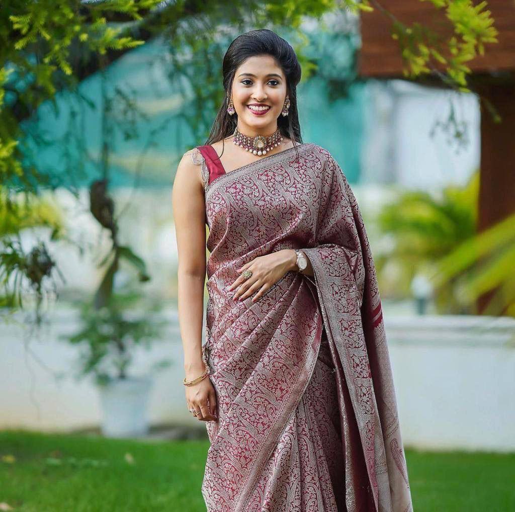 Admiring Maroon Color Soft Silk Silver Zari Weaving Saree