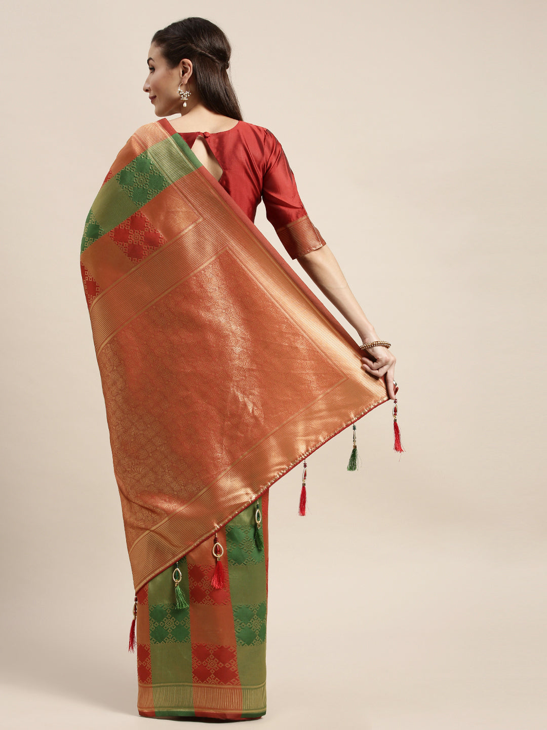 Amazing Red And Green Banarasi Silk Saree