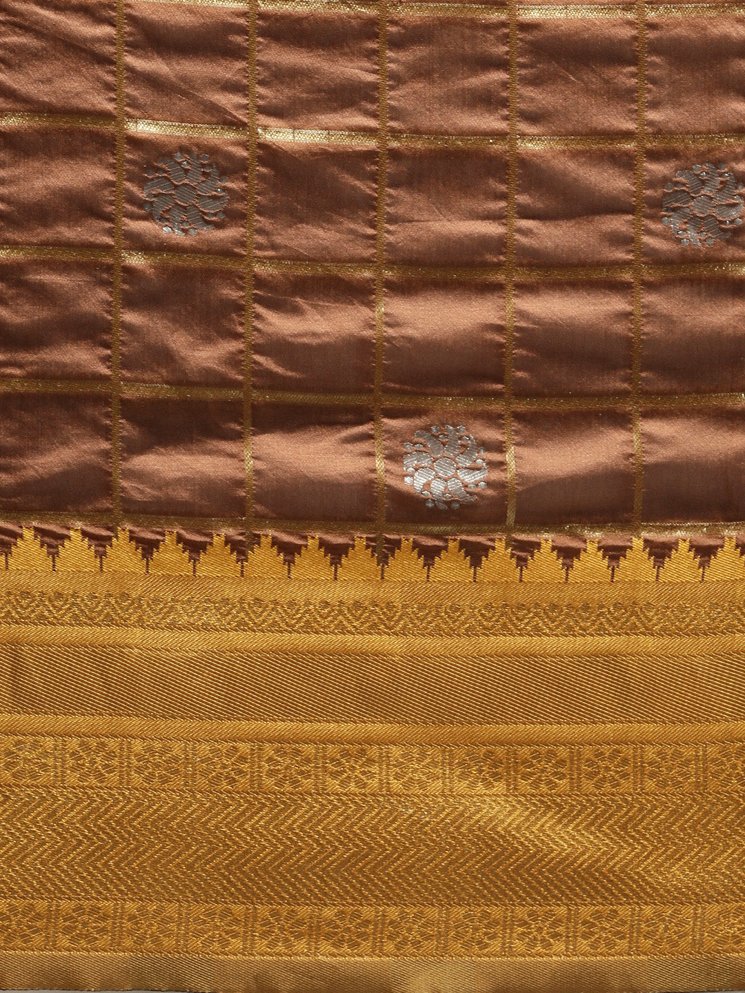 Admiring Brown And Yellow Banarasi Silk Saree