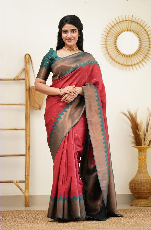 Red Color Coper Jari Design Jacquard Border Silk Saree